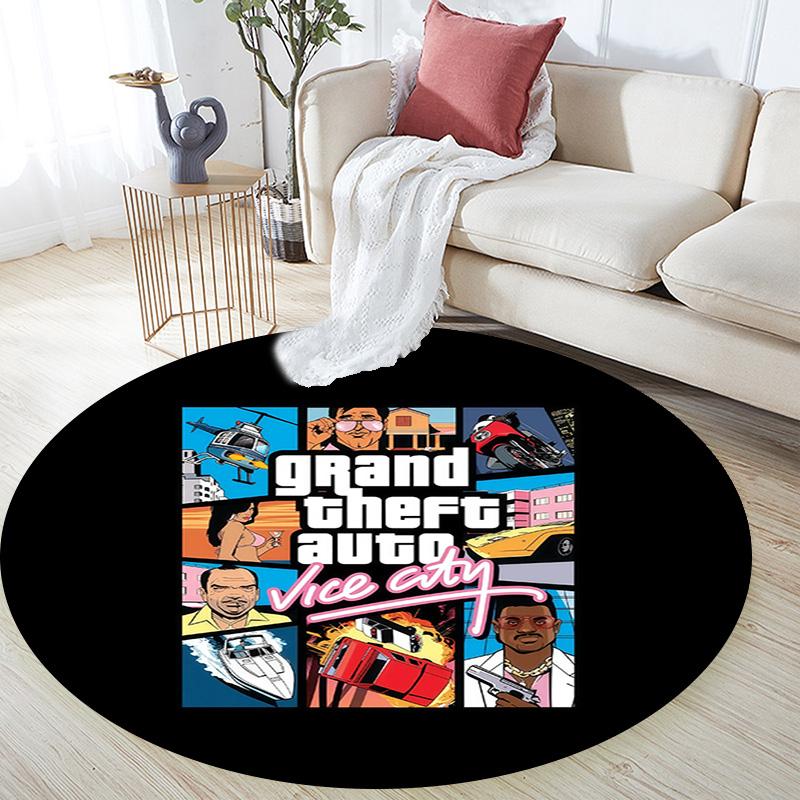 Grand Theft Auto,Round Area Rug,Carpet Rug for Living Room Bedroom Sofa Playroom Decor,Non-slip Floor Mat