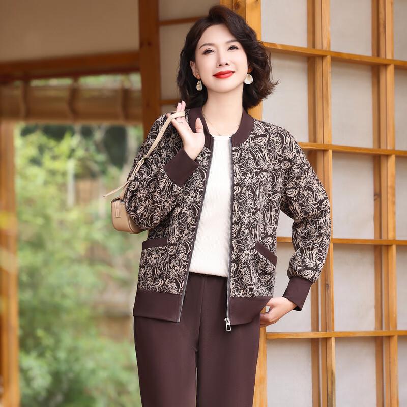 Yalu Women's Middle-Aged Spring/Autumn Casual Baseball Jacket Sportswear Set