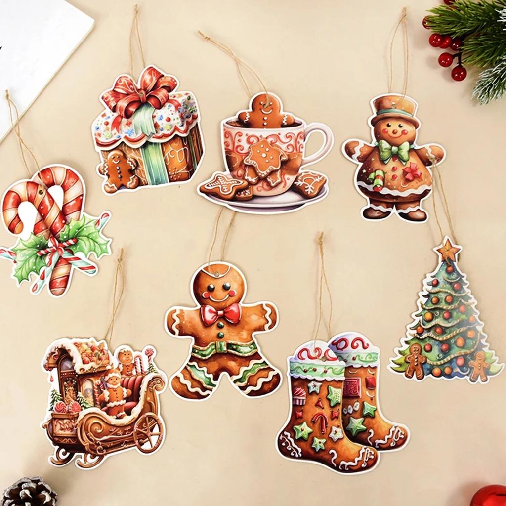 12Pcs Gingerbread Man Christmas Tree Ornaments Santa Paper Hanging Pendant Christmas Decorations for Home 2026 New Year 2026