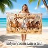 Horse Theme Quick Dry Beach Towel Custom Name Text Print Large Sand Resistant Towel Beach Vacation