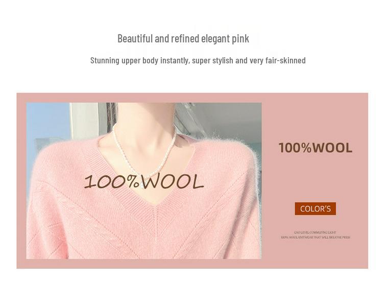 Women's Australian Pure Wool V-Neck Sweater - Autumn/Winter Loose Knit Long Sleeve Outerwear