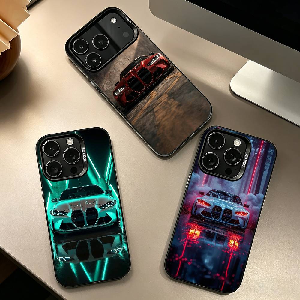 Cool Sports Blue white Red Car M4 Phone Case For iPhone17,16,15,14,13,12,11Plus,Pro Max,XS,Colored Silver Plated Inside Cover