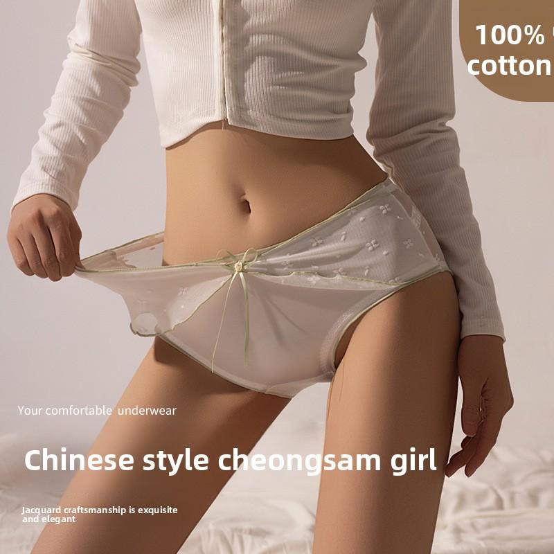 Ladies Spring and Autumn New Chinese Bow Sexy Lace Comfortable Cotton Crotch Panties