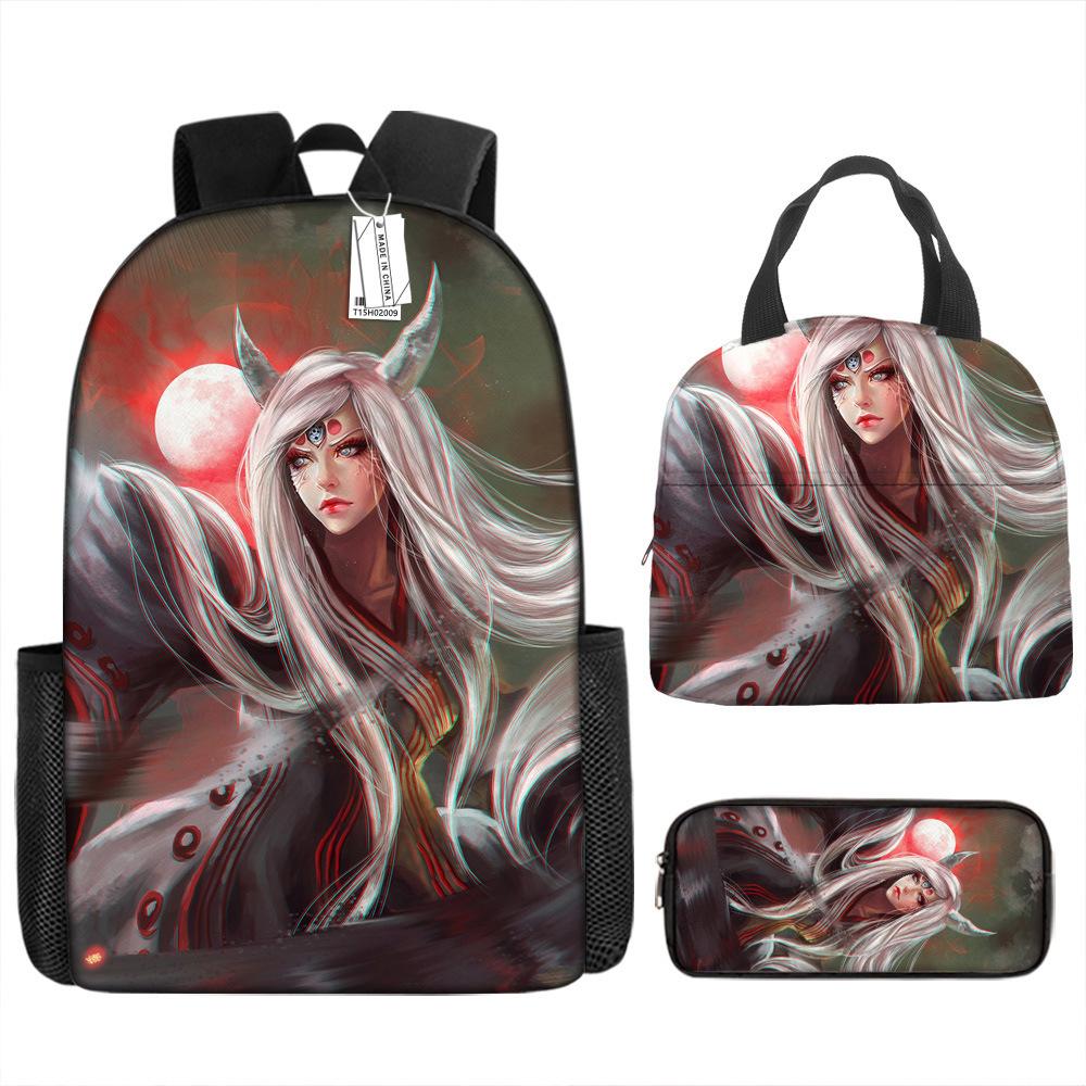 Naruto Schoolbag Elementary School Boys Large Capacity Schoolbag Lunch Bag Pencil Case Three-piece Set