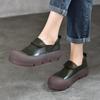 Zapatos planos retro versátiles de cuero genuino con punta redonda y suela gruesa para mujer