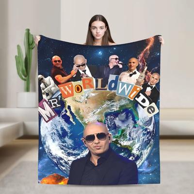 Pitbull Mr. Weltweit Lustige Meme-Decken Warm Weich Plüsch-Überwurfdecke Für Heimdekoration Reise Büro Flanell-Tagesdecke Bett