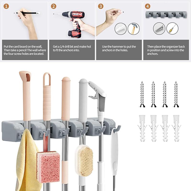 Magic Plastic Mop Holder Broom Hanger Mop Storage Rack Wall Mounted Mop Holder Multi‑Functional Kitchen Household Tools JYSNJ03