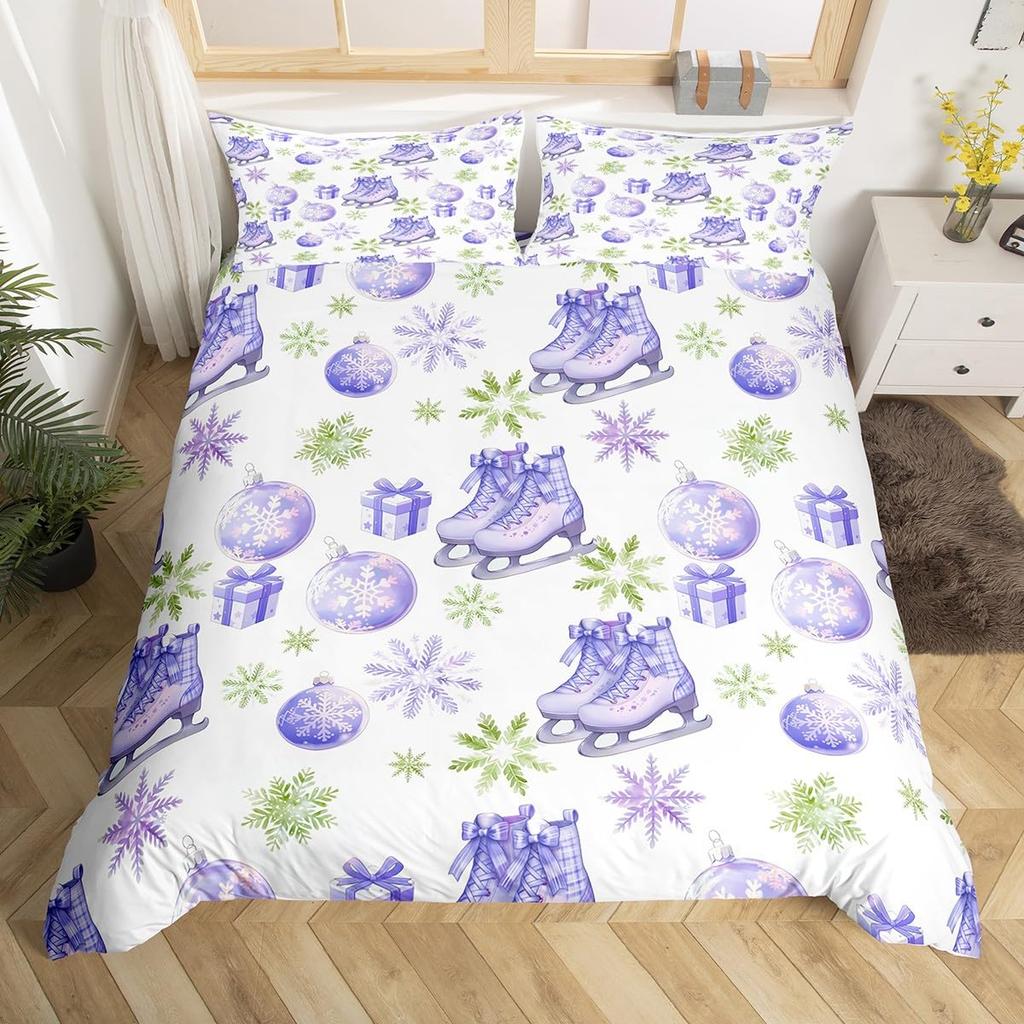 Ice Skating Duvet Cover Set For Kids Teens Queen Size Lightweight Down Quilt Covers 2 Pillowcases 1 Comforter Cover No Comforter