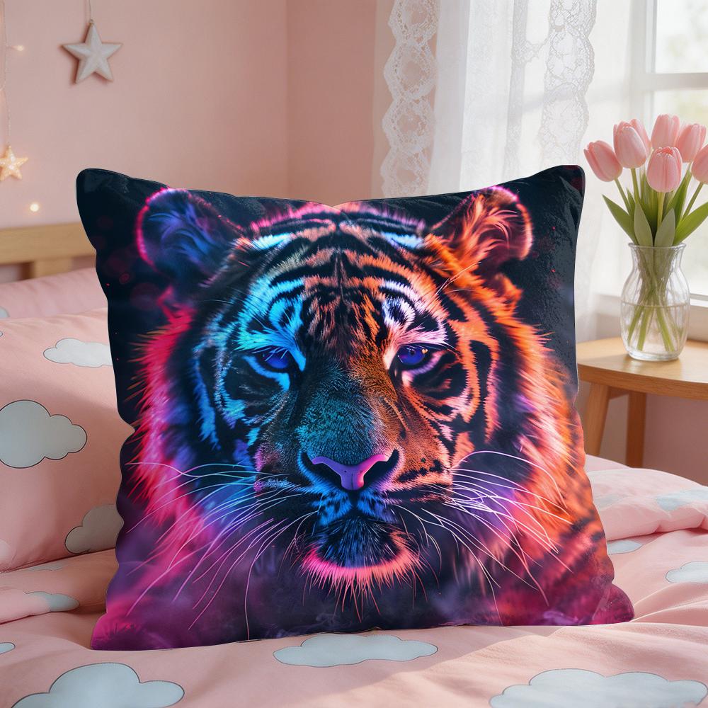 Tiger Animal Print Pattern Cushion Cover Square Short Plush Pillow Case Living Room Sofa Home Decor Funda X