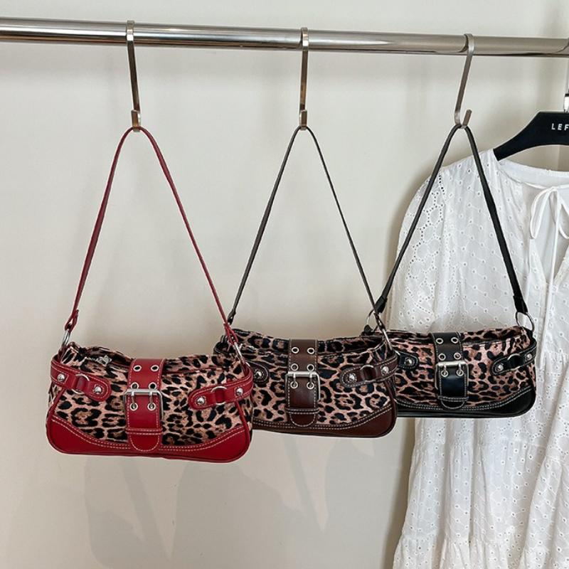 Vintage Leopard Belt Shoulder Bags for Women Versatile Y2k Cool Hot Girls Underarm Bag Thread Design Ladies Phe Handbags