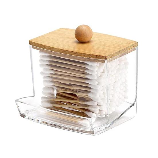 Cotton Swab Storage Box Transparent with Lid Dustproof Square Thickened Large Capacity Lightweight Space-saving Home Dorm Cotton Swab Dental
