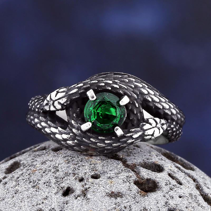 2026 New Vintage 316L Stainless Steel 3D Snake Ring with Red&Green StoneAnimal Fashion Jewelry for Man Women Boyfriend Gift