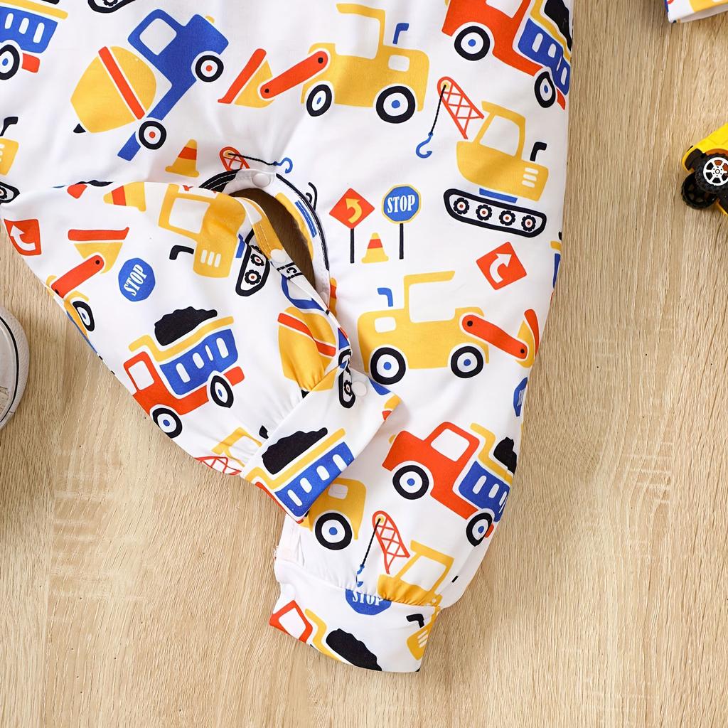 Newborn Baby Truck Long Sleeve Romper Baby-boys Sleep And Play Pjs Cartoon Pattern For 1-24 Months