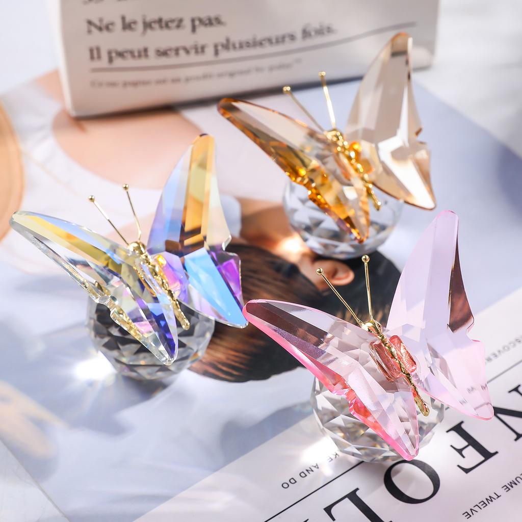 Crystal Butterfly Figurine Collectible - Handmade Glass Animals Figurines Crystal Office Desk Table Home Decor Paperweight
