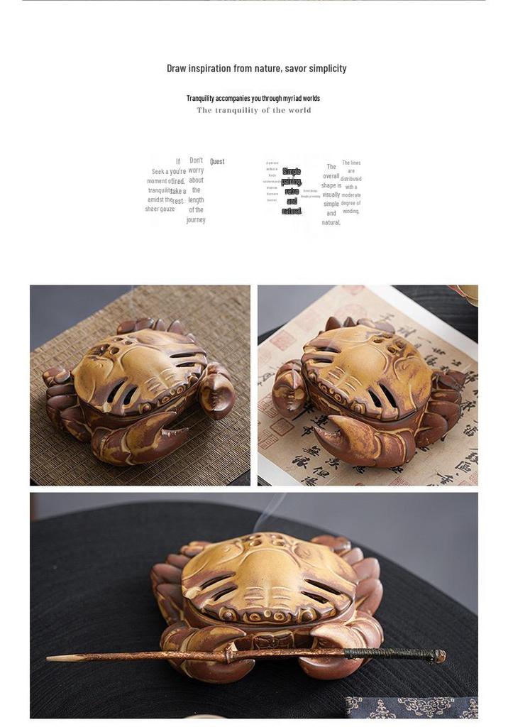 Crab-Shaped Ceramic Incense Burner - Antique-Style Indoor Home Decoration and Mosquito Repellent.