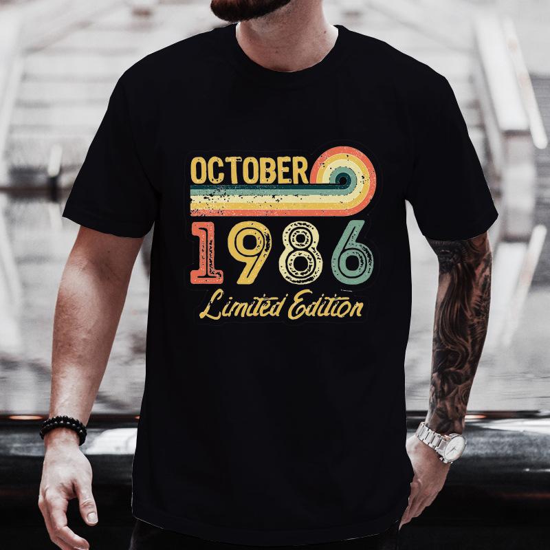 Unisex T-Shirt mit Rundhalsausschnitt Hergestellt 1986 Kassettenband Grafik-T-Shirt Retro Vintage Geburtstag Lässiges Kurzarm-Oberteil Für Musikgeschenk Tragen