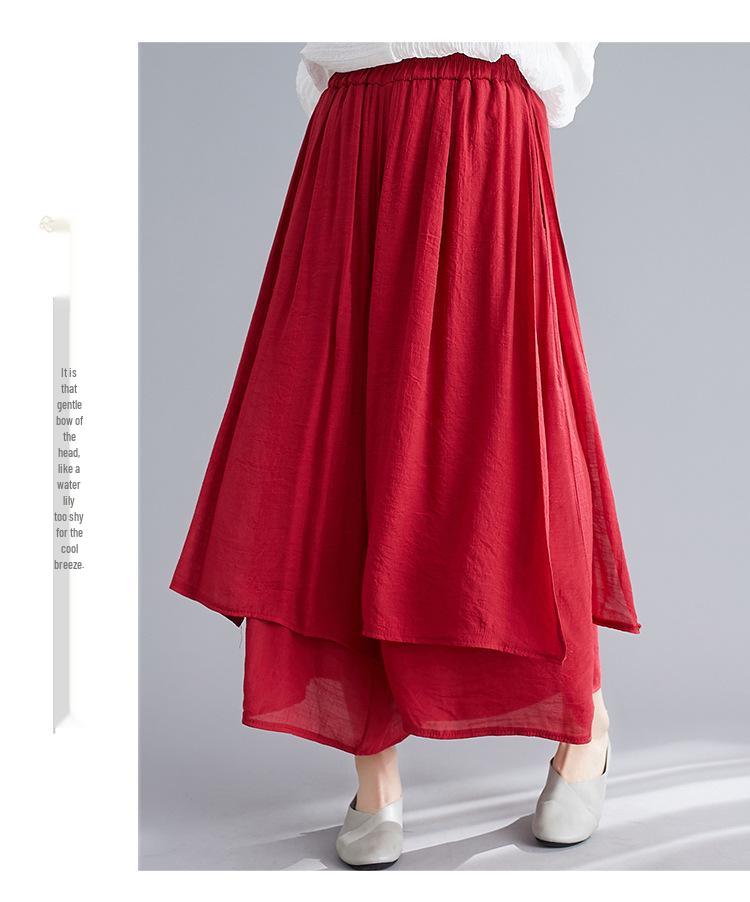 2025 Summer Women's Artistic Cotton Linen Wide-Leg Silk Cropped Pants