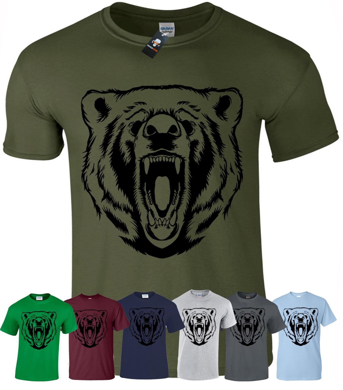 Grizzly Bear T-Shirt Mens Womens Tees Top Wild Hunter Tattoo Panda Wildlife Christmas Gift T Shirt Mens Womens Tees Top S