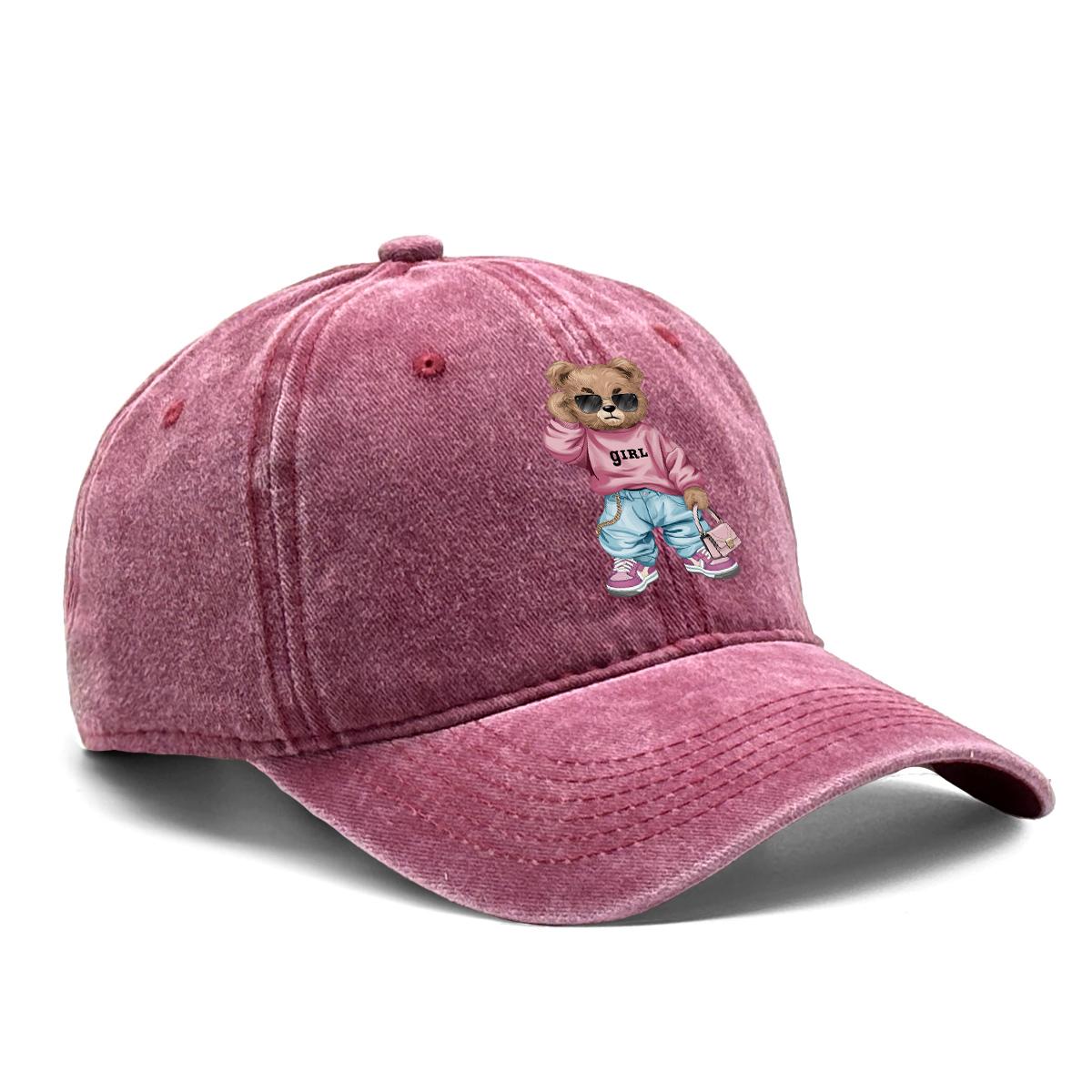 

Cool Sunglasses Bear Adjustable Baseball Hat Washed Cotton Trucker Cap Adjustable Buckle Breathable Snapback Caps Camping Hats вино красного