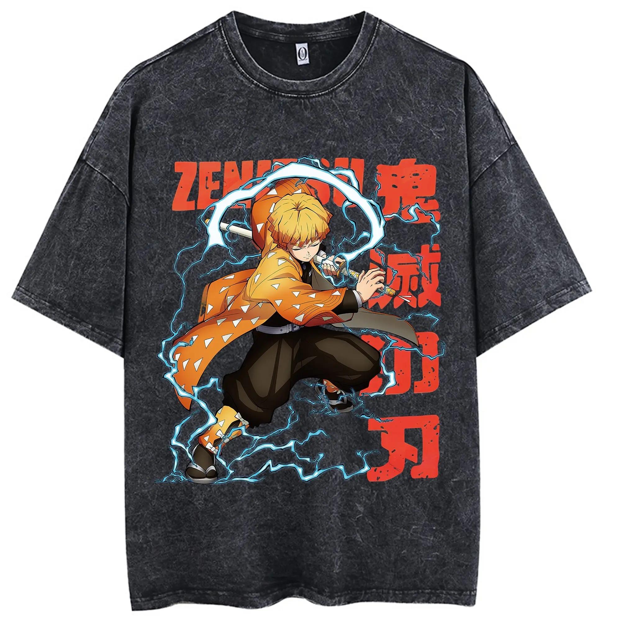 

Anime Demon Slayer Agatsuma Zenitsu Graphic T Shirt Men Manga Vintage Tshirts Washed Cotton T-shirt Harajuku Male T-Shirt S