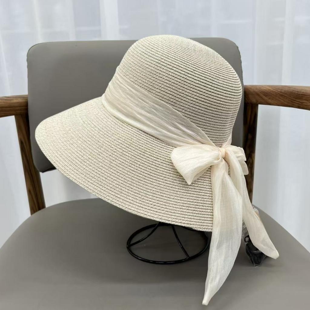 French Idyllic Bow Straw Hat Women's Big Eaves Sun Hat Outdoor Vacation Seaside Beach Hat