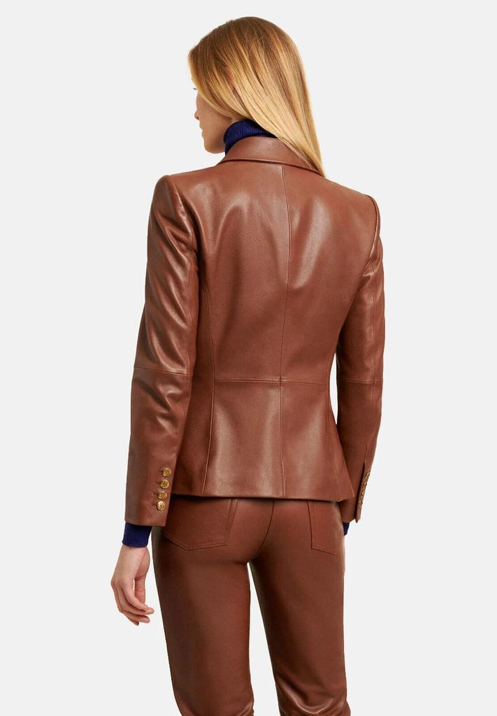 Stylish Button Women BROWN Party Classic Blazer Real Genuine Lambskin Leather
