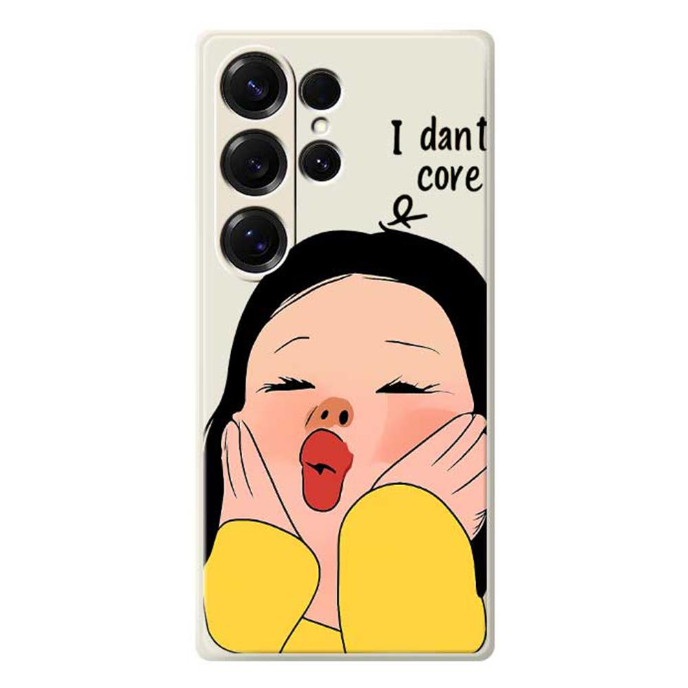 For Samsung Galaxy S25 Ultra Case Girl Holding Face Pattern Printing Straight Edge TPU Phone Back Cover