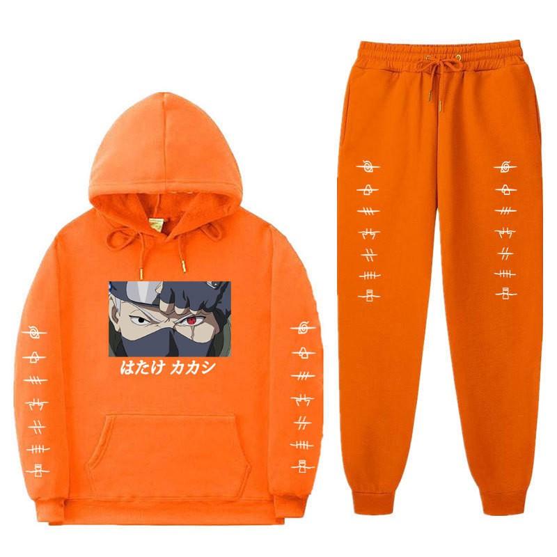 Anime Naruto Kakashi Sharingan Hooded Fleece-lined Unisex Sweatshirt Set Winter Casual Wear