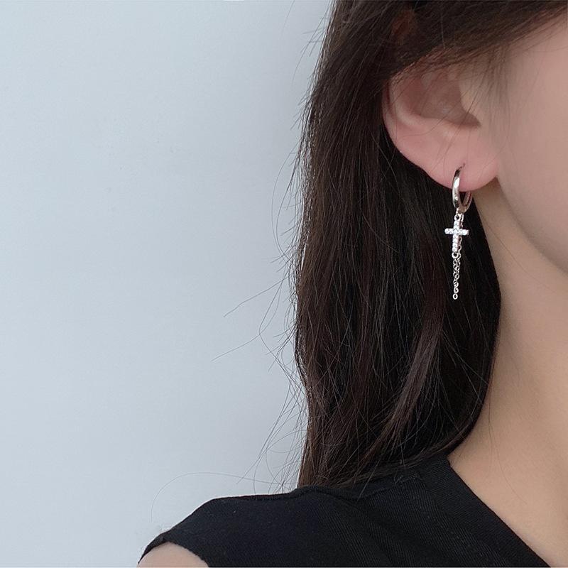Fashionable And Creative Cross Inlaid Zircon Earrings For Men And Women Hip-hop Punk Tassel Pendants, Daily Party Jewelry Gifts