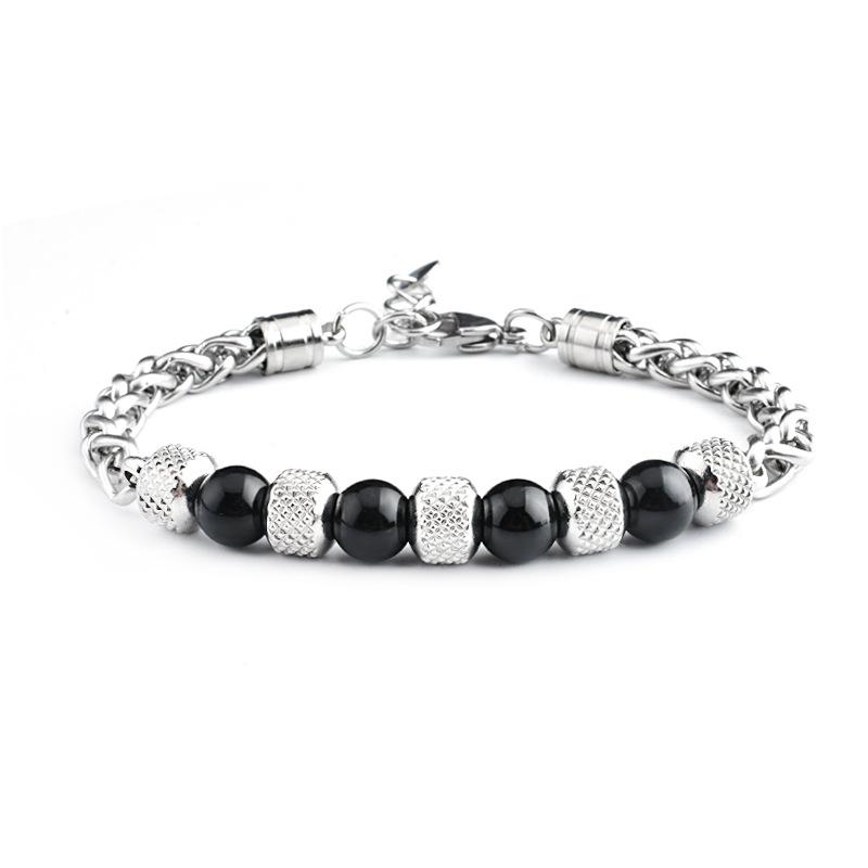 1 шт. Мужской браслет из камня Тигровый глаз - Регулируемый бусинный браслет из нержавеющей стали - Ретро-браслет