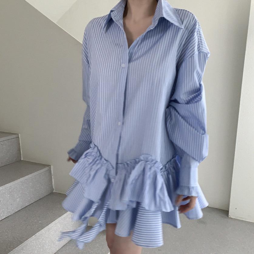 Korean Niche Design Irregular Stripe Dress - Early Spring 2026 Collection One Size