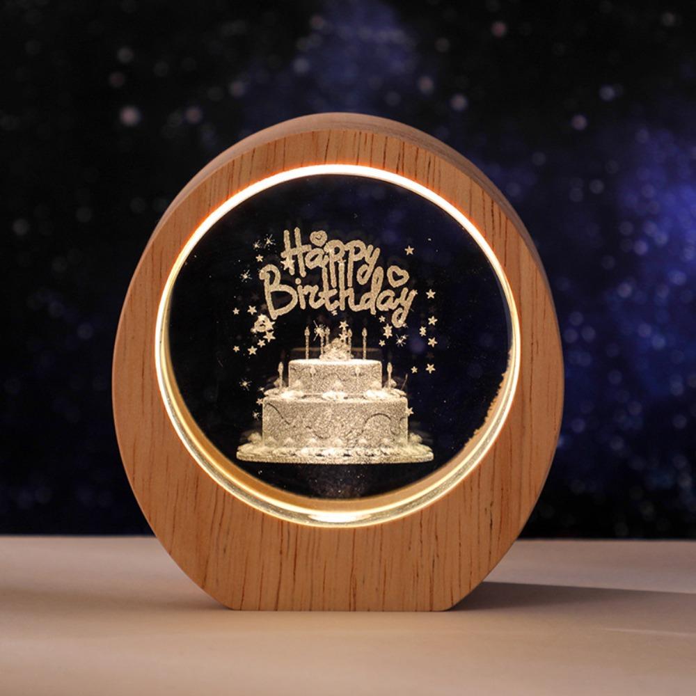 Creative 3D Night Light USB Powered Wooden Base Crystal Night Light Inner Carving Desktop Decoration Birthday Gift