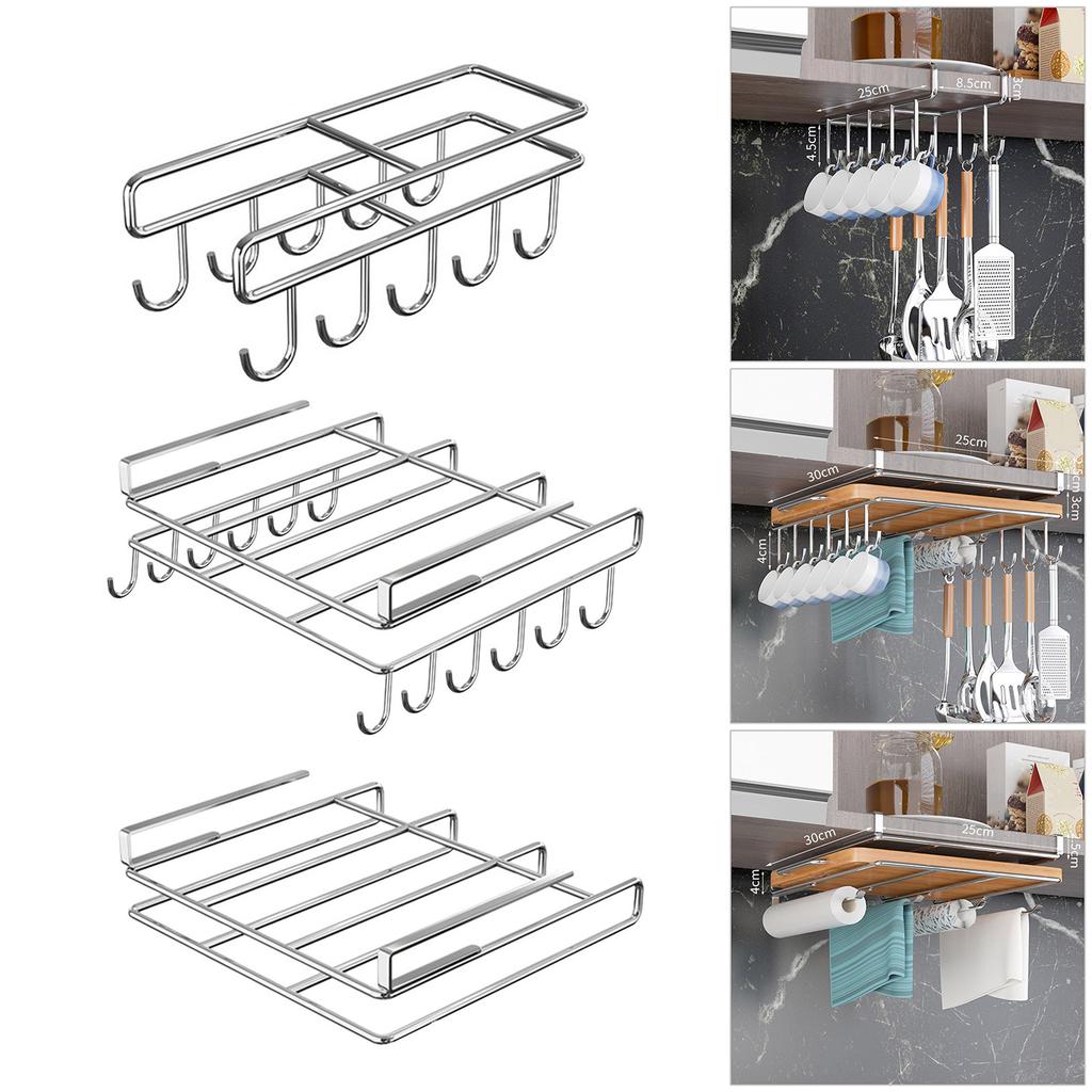 Stainless Steel Under Cabinet Hanging Organiser For Kitchen Pot Lid Rustproof Cutting Board Holder with Hook
