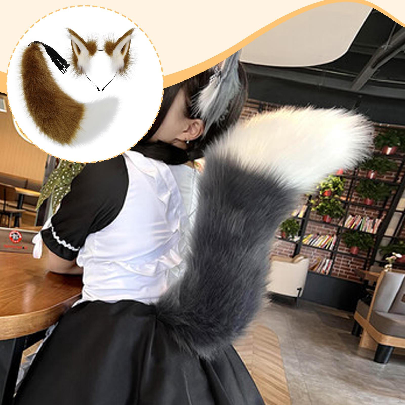 Набор повязка на голову и хвост Ухо для тематических вечеринок Brown White