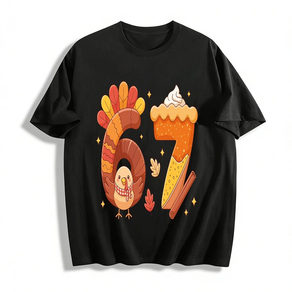 Thanksgiving Turkey Pie Number 67 Casual Printed Top Pure cotton T-shirt XXS