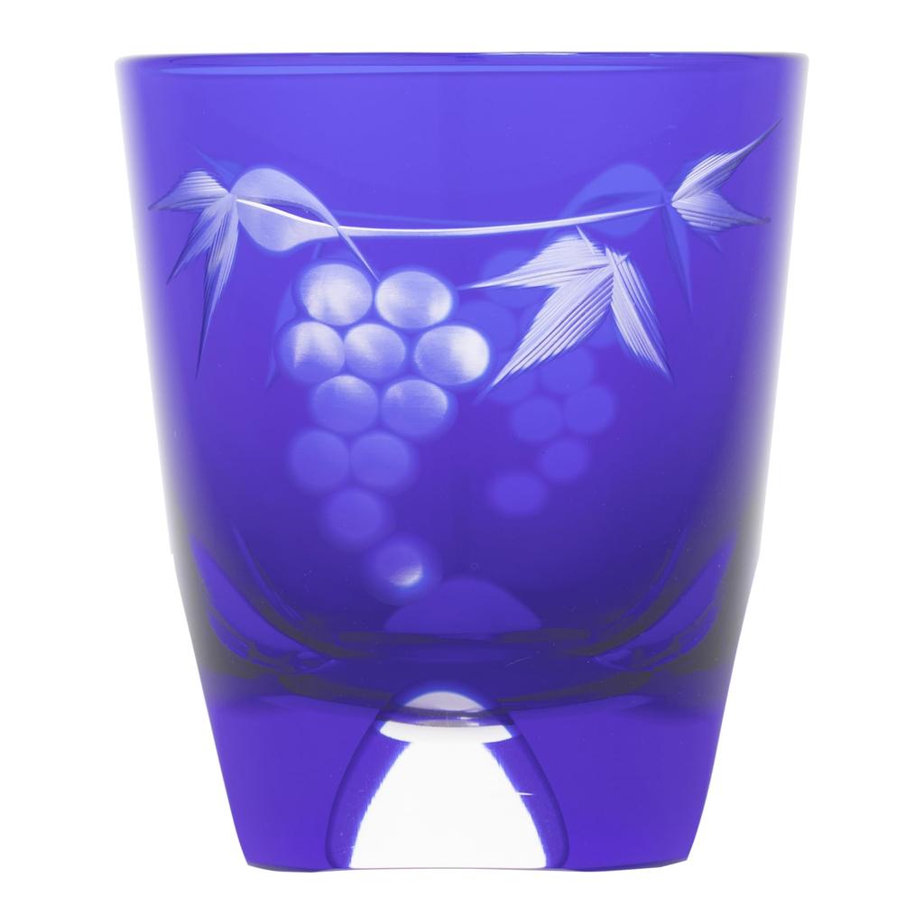 [Authentic Product] Tajima Glass "Edo Kiriko" Sake Cup (Guinomi) - Approx. 5cm Diameter x 6cm Height, Approx. 50ml Capacity, Grape Pattern, Lapis Lazu