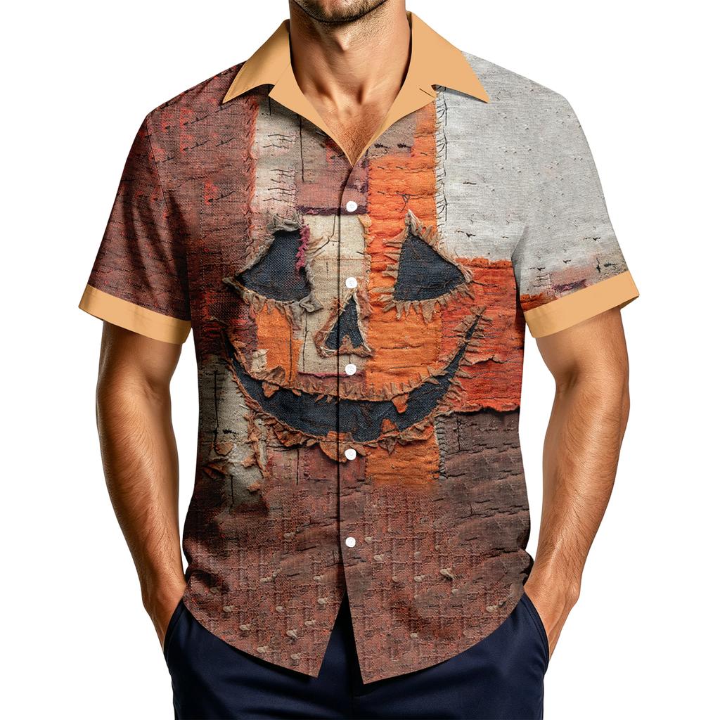 Men's Casual Short Sleeve Shirt with Halloween Print for Parties and Everyday Wear