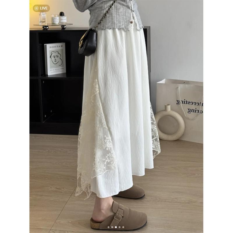 Summer French Lace Patchwork Skirt Casual A Line Midi Skirt