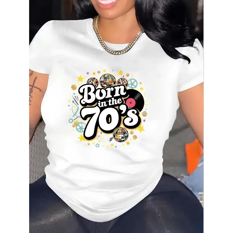

European size Women s Luck - White T - shirt: Retro Vibes: Born in the 70 s Disco Tee 4XL білий