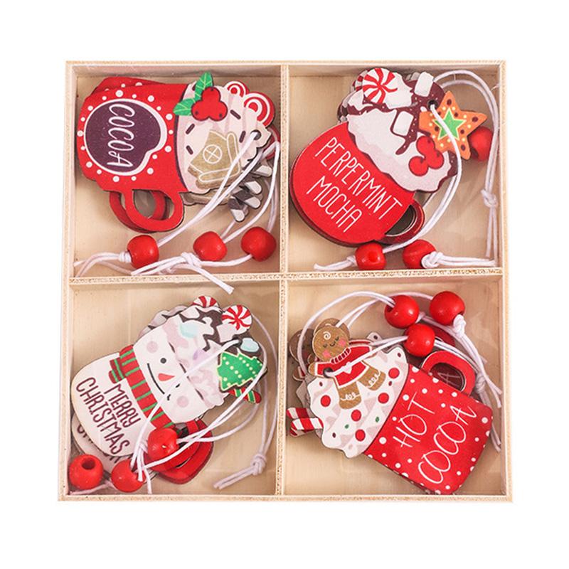 

12Pcs Lovely Cartoon Xmas Wooden Decor Christmas Tree Window Wall Hanging Ornament Ice Cream