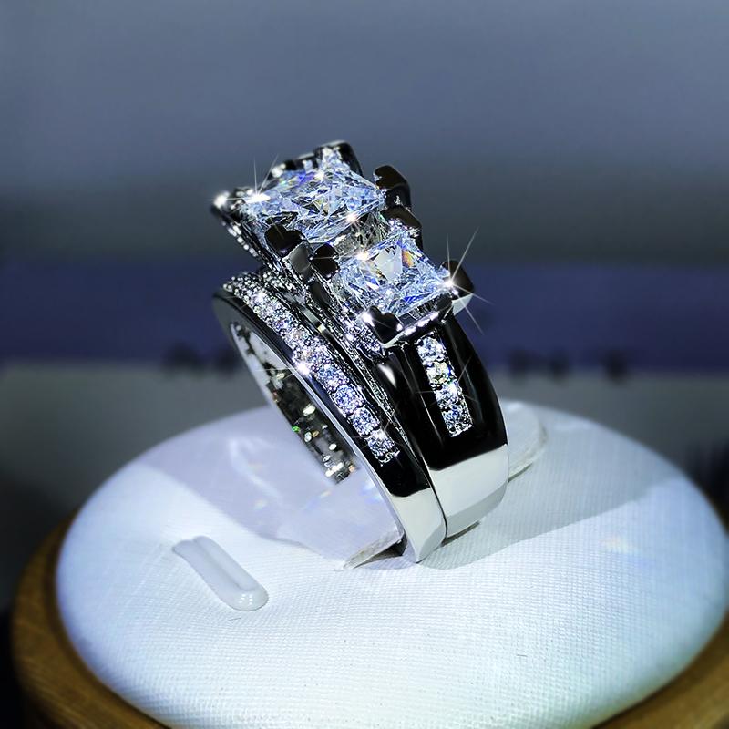 Sterling Silver Luxury Crystal Square Rings With Big Stone Bridal Wedding Engagement Ring Female Zircon Ring for Women