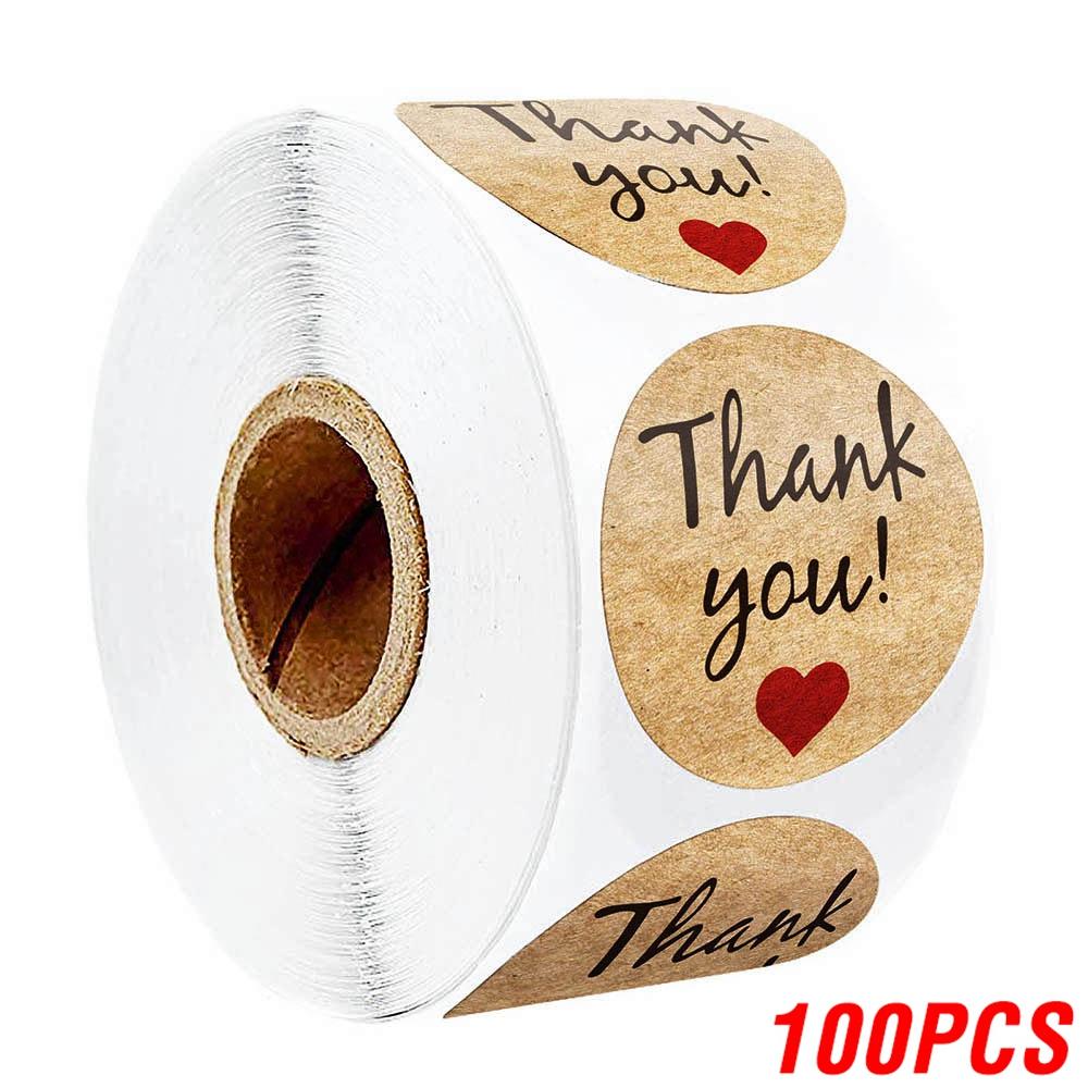 100-500Pcs Vintage Kraft Paper Stickers Scrapbook Gift Stationery Label Stickers Handmade With Love Thank You For The Stickers