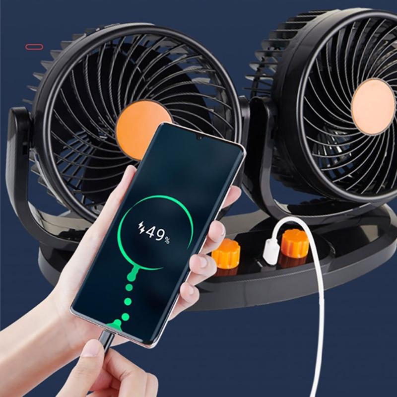 Car Fan Double Head USB Fan for Car with Powerful Cooling 360 Rotation 3Wind Speed Desk Fan for SUV Truck Home