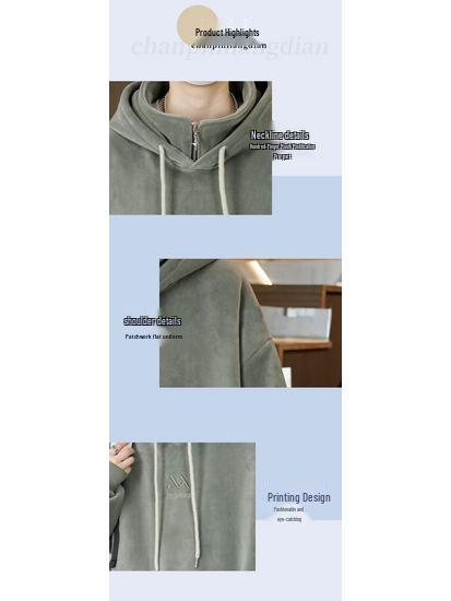 Men's 2025 Style Double-Sided Fleece Hoodie, Thickened Inner Layer, Solid Color, Trendy Winter Outerwear for Teens with Hood