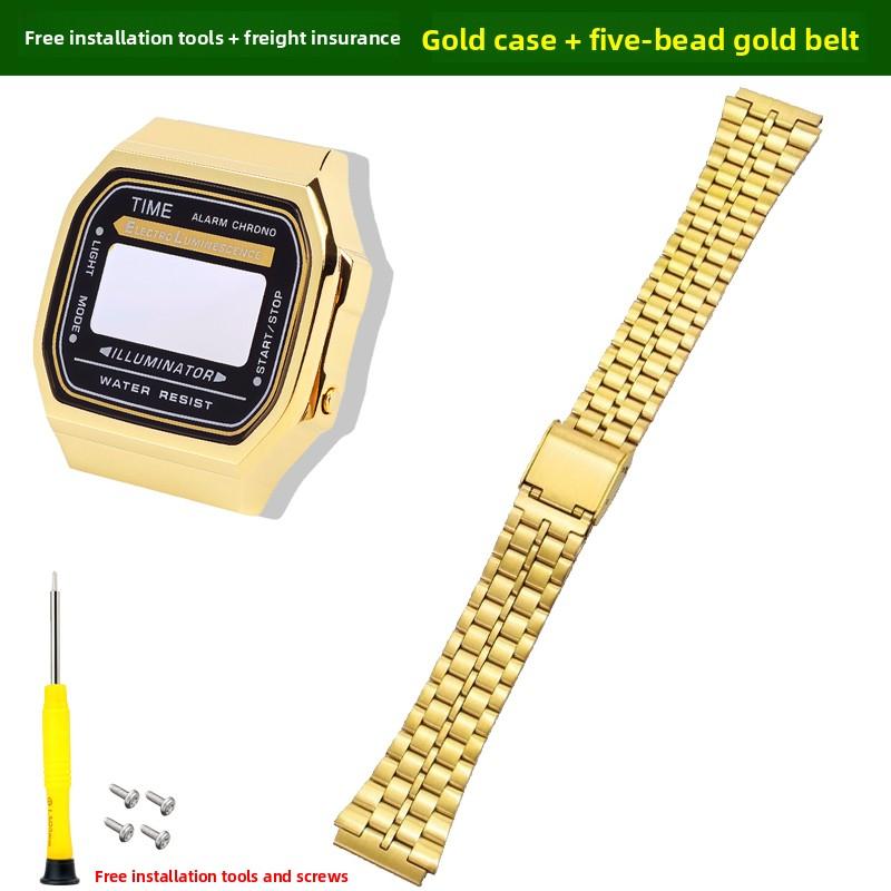 A168 Stainless Steel Case For Casio Electronic Watch A168W A168WA-1 Modified Metal Bezel Watch Case+Strap Suit watchband+Tools