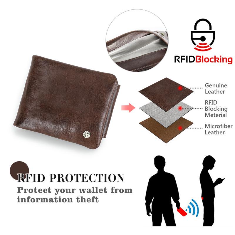Black Angel RFID Anti-theft Men's Tri-fold Leather Wallet with Multiple Card Slots