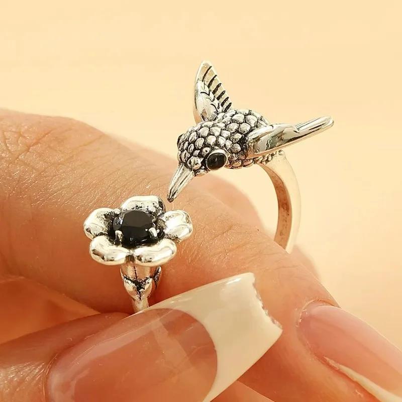 

Colorful Flower Bird Open Ring for Women Exquisite Vintage Zircon Joint 2025 Punk Rings Fashion Hip Hop Versatile Zircon Gift