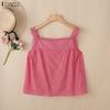 Women Lace Splice Square Collar Casual Sleeveless Tank Tops