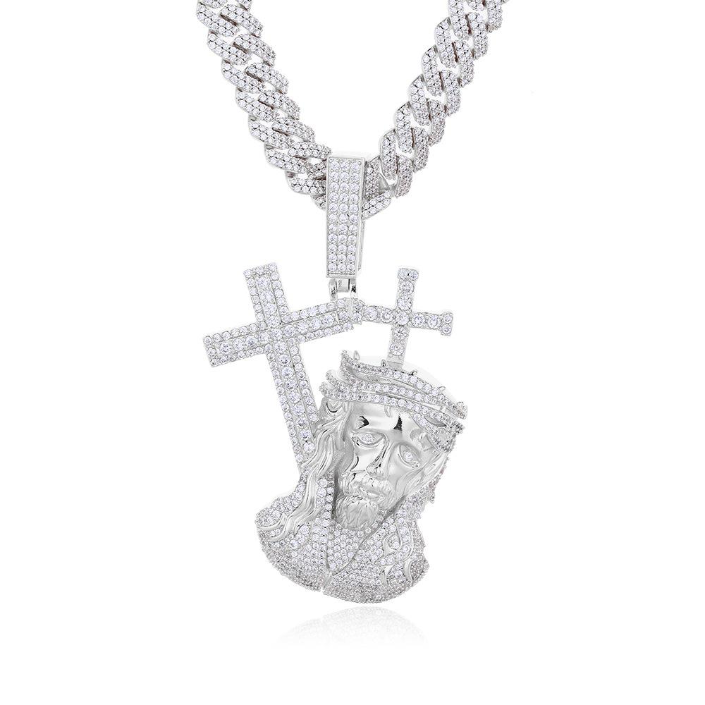 Cross man avatar pendant, men's and women's tide, European and American retro micro-inlaid with zirconium necklace, hip-hop cross