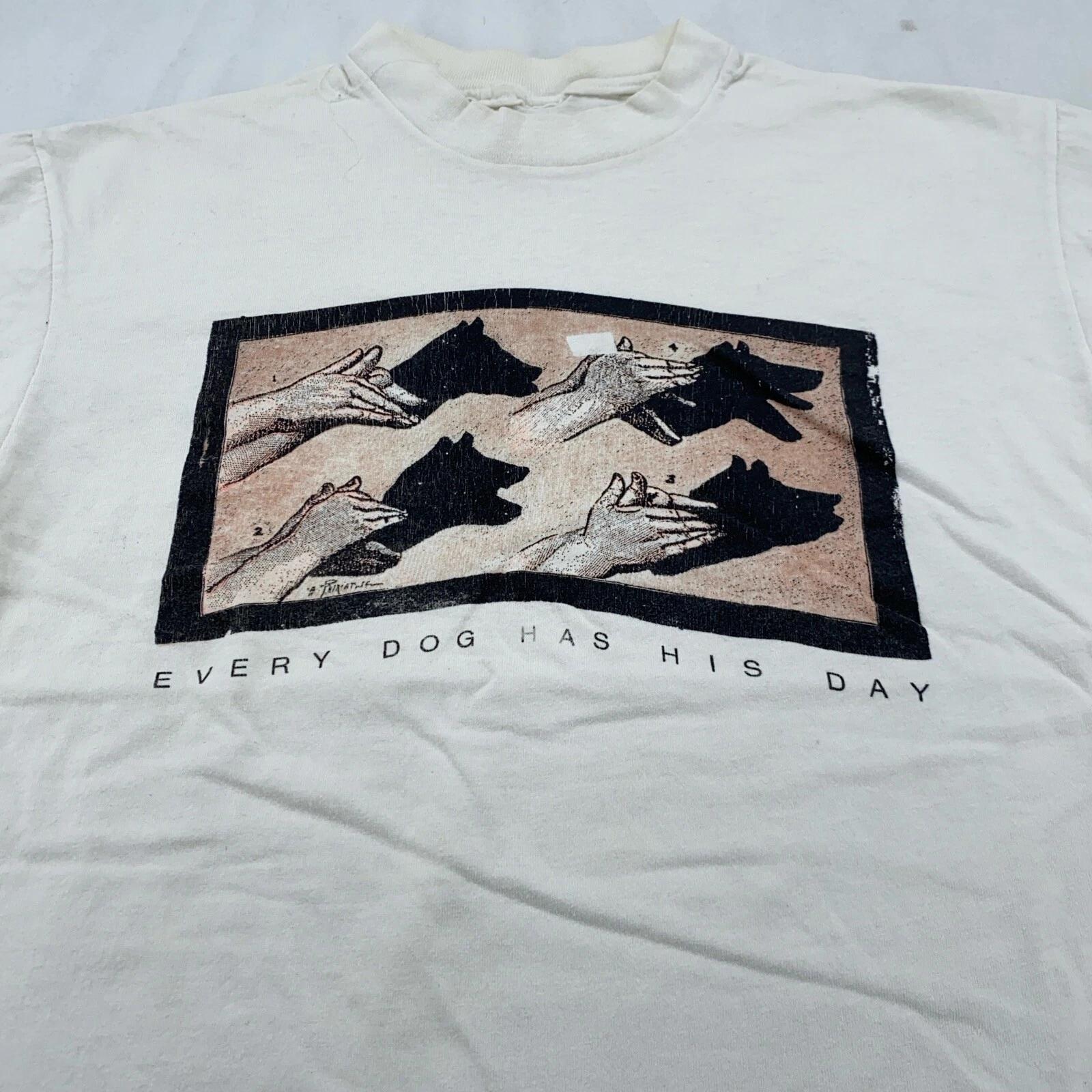 

vintage 90s EVERY DOG HAS HIS DAY HAND PUPPETS SHADOWS T-Shirt M/L funny joke L